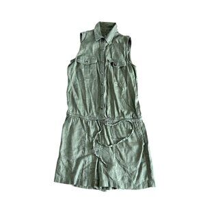 Ralph Lauren Womens Size 6 Green Linen Blend Romper Pockets Sleeveless